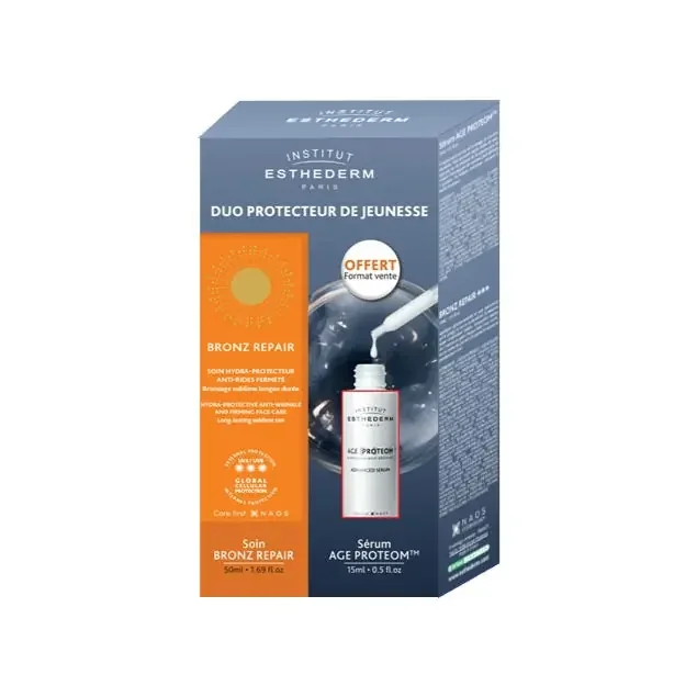INSTITUT ESTHEDERM COFFRET – Bronz Repair Soin Hydra-Protecteur 50ml + Age Proteom Advanced Sérum 15ml Offert