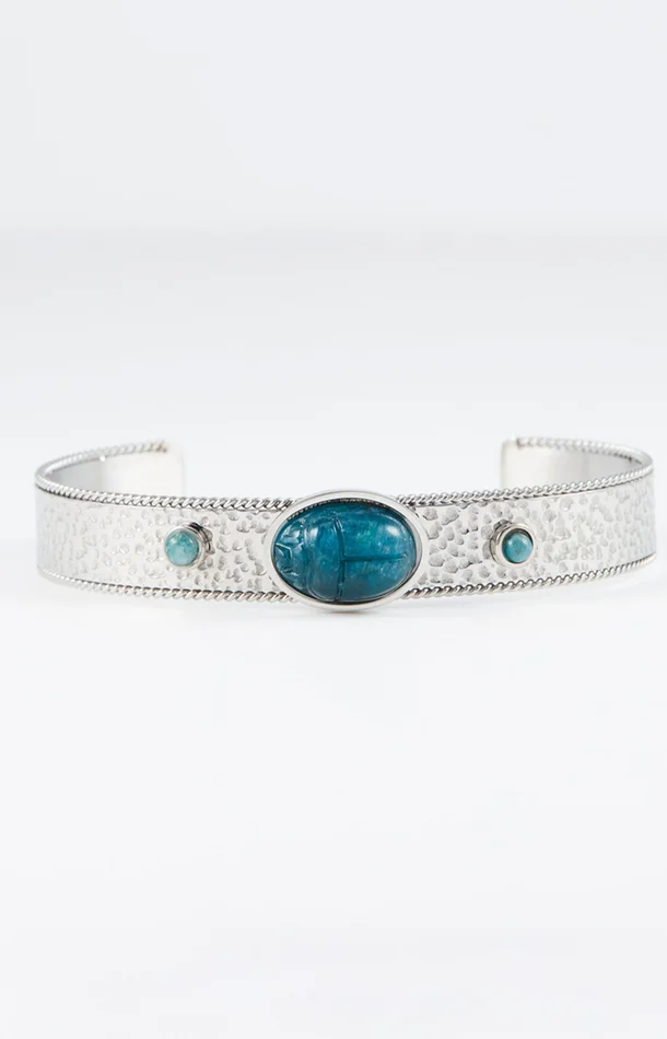 Jonc – Acier inoxydable & apatite – Argenté & bleu
