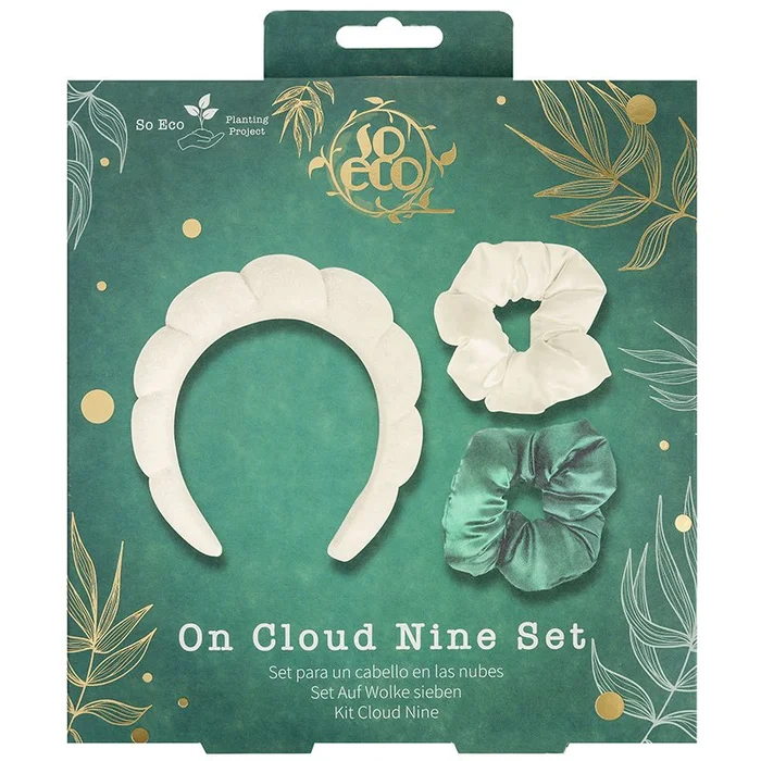 Kit accessoires cheveux – Serre tête & chouchous – Vert & beige – 3 produits