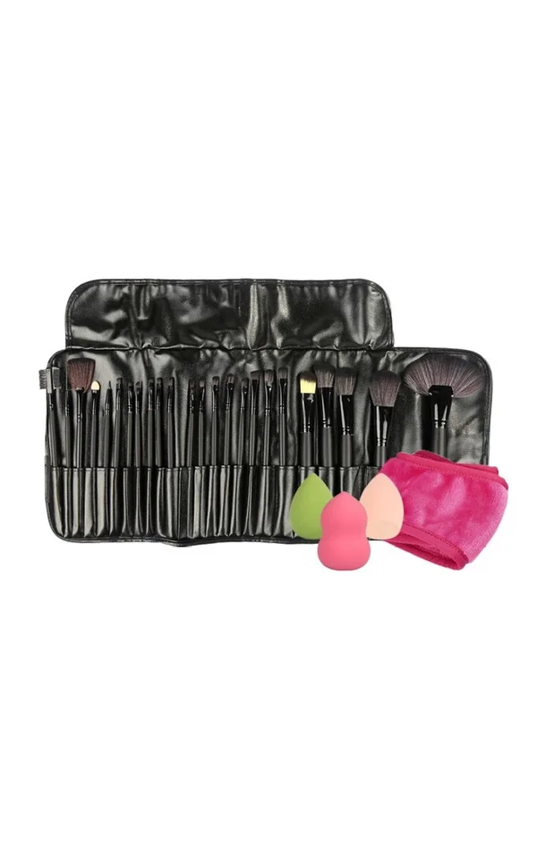 Kit d’accessoires de maquillage – 24 pinceaux, 3 éponges blender & un bandeau de soin