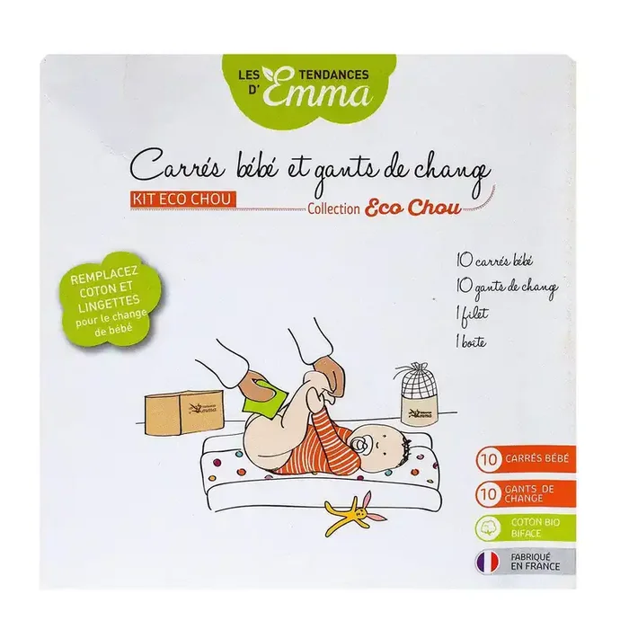 Kit Eco Chou 10 carrés bébé & 10 gants de change