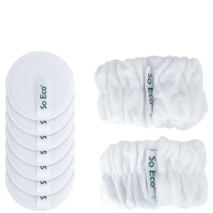 Kit skincare routine – Cotons réutilisables & bracelets microfibres – Visage – 9 produits