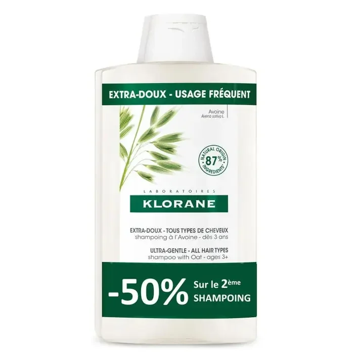 Klorane AVOINE – Shampoing Extra-Doux Tous Types de Cheveux, 2x400ml