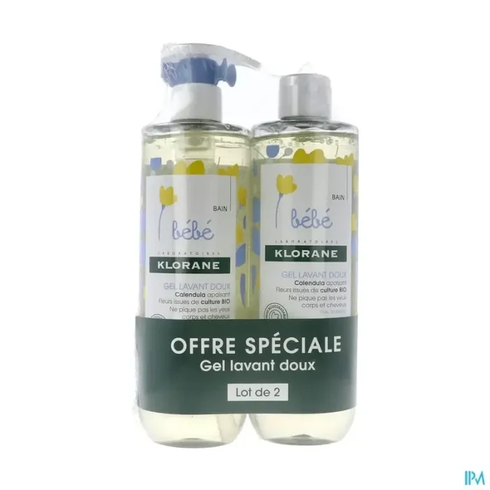 Klorane bébé gel lavant doux 500ml x2