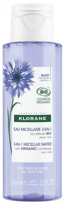 Klorane Bleuet Bio Eau Micellaire Visage Yeux Lèvres 100 ml