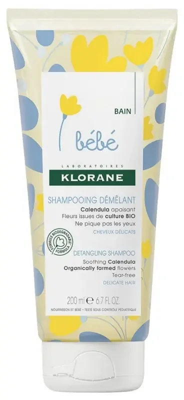 Klorane Calendula Bébé – Shampoing Doux Démêlant au Apaisant – Cheveux Délicats 200 ml
