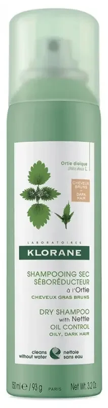 Klorane Capillaire Shampoing Sec à l‘Ortie 150 ml – Type Cheveux gras bruns