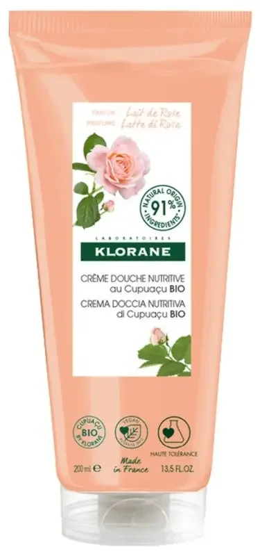 Klorane — Crème Douche au Beurre de Cupuaçu Bio – Lait de Rose — Peau Sèche 200 ml