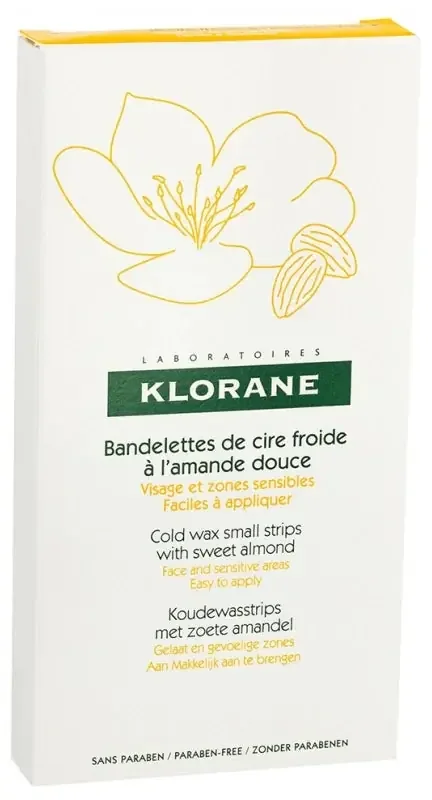 Klorane Dépilatoiresépilatoire – Bandelettes de Cire Froide à l‘Amande Douce – Visage et Zones Sensibles