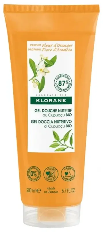Klorane — Gel Douche au Beurre de Cupuaçu Bio — Miel d‘Oranger — Tous Types de Peaux 200 ml