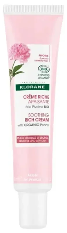 Klorane Pivoine — Crème Riche Apaisante à la Bio — Peaux Sensibles et Sèches 40 ml