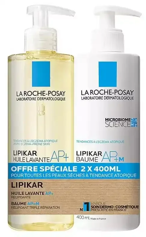 La Roche-Posay Lipikar Huile Lavante AP+ 400 ml + Baume Ap+M Relipidant Anti-Grattage 400 ml Offre Spéciale