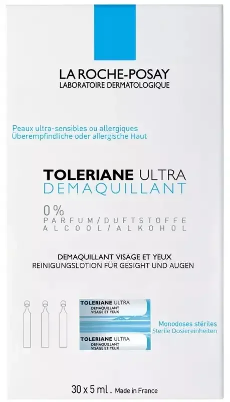 La Roche-posay Tolériane Ultra Démaquillant Visage et Yeux Peaux Ultra-Sensibles à Allergiques Monodoses Stériles 30 X 5 ml