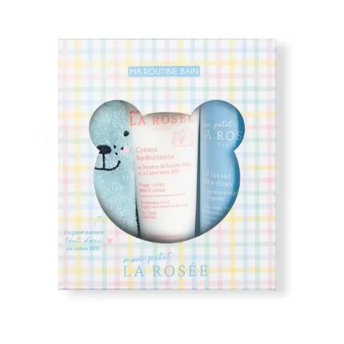 La Rosée Coffret Bébé Ma Routine Bain – Gel lavant + crème hydratante + gant de toilette