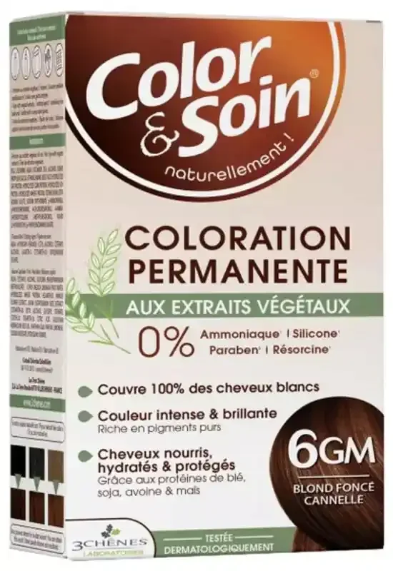 Les 3 Chênes Color & Soin Coloration Permanente Extraits Végétaux Sans Ammoniaque – Coloration Blond Foncé Cannelle 6GM