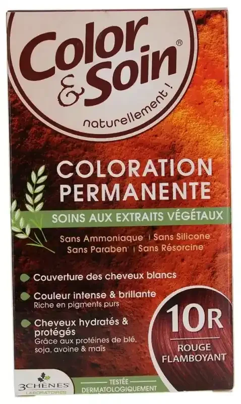 Les 3 Chênes Color & Soin Coloration Permanente Extraits Végétaux Sans Ammoniaque – Coloration Rouge Flamboyant 10R