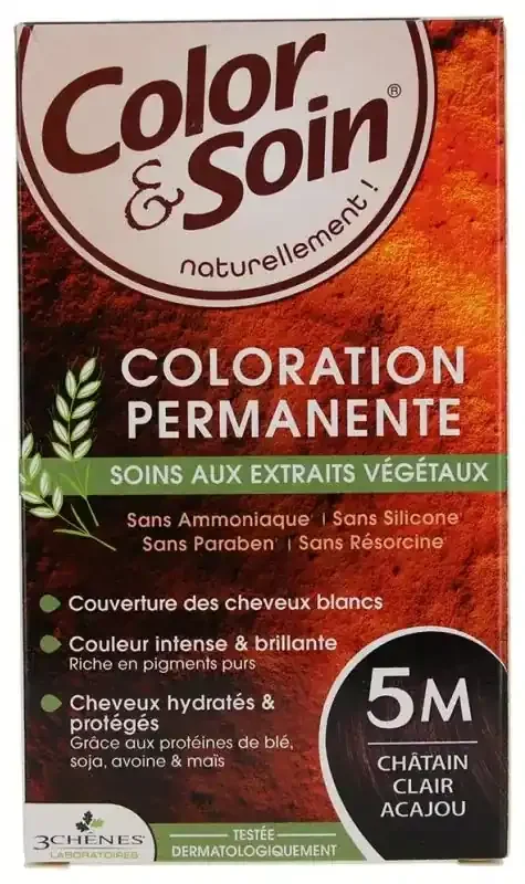 Les 3 Chênes Color & Soin Coloration Permanente Extraits Végétaux Sans Ammoniaque – Coloration Châtain Clair Acajou 5M