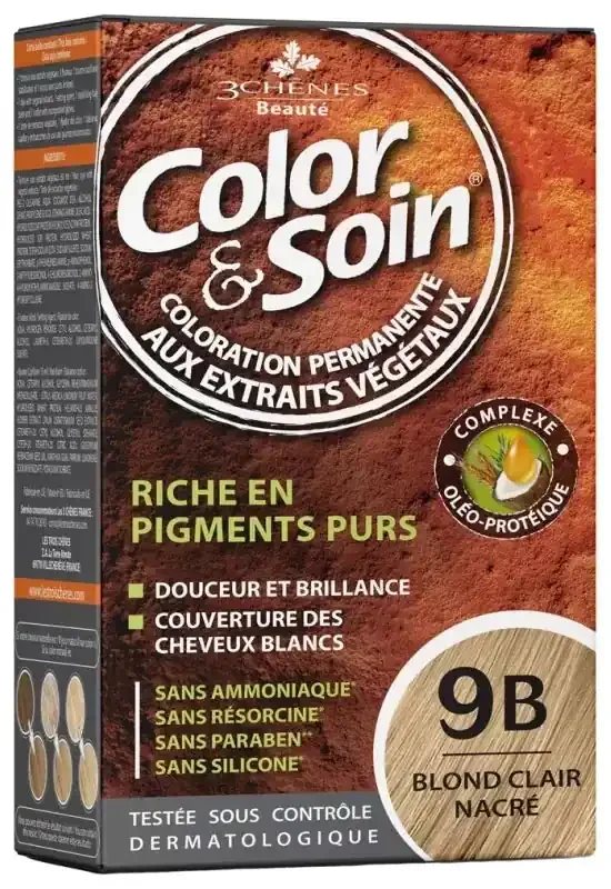 Les 3 Chênes Color & Soin Coloration Permanente Extraits Végétaux Sans Ammoniaque – Coloration Blond Clair Nacré 9B
