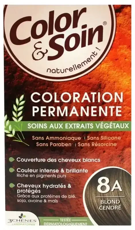 Les 3 Chênes Color & Soin Coloration Permanente Extraits Végétaux Sans Ammoniaque – Coloration Blond Cendré 8A