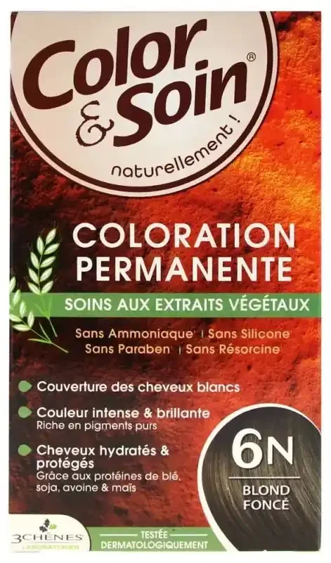 Les 3 Chênes Color & Soin Coloration Permanente Extraits Végétaux Sans Ammoniaque – Coloration Blond Foncé 6N