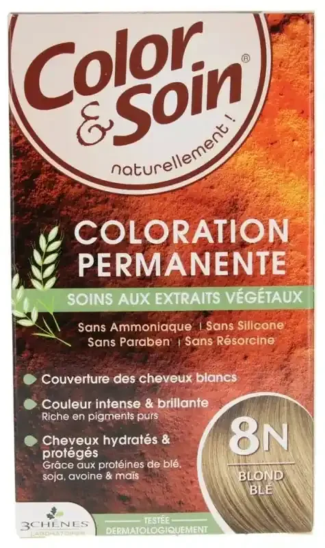 Les 3 Chênes Color & Soin Coloration Permanente Extraits Végétaux Sans Ammoniaque – Coloration Blond Blé 8N