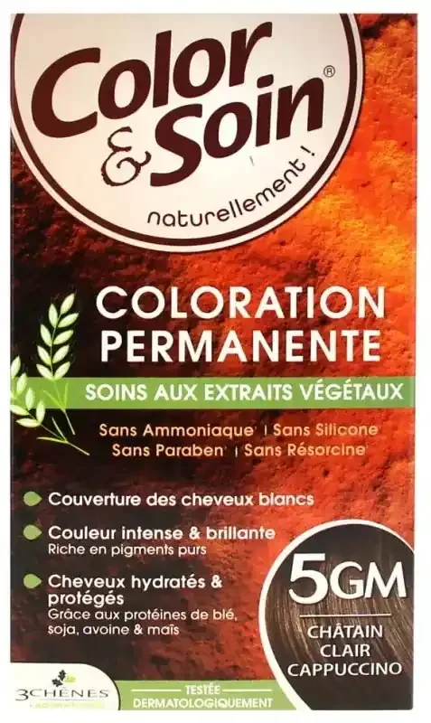 Les 3 Chênes Color & Soin Coloration Permanente Extraits Végétaux Sans Ammoniaque – Coloration Châtain Clair Capuccino 5GM
