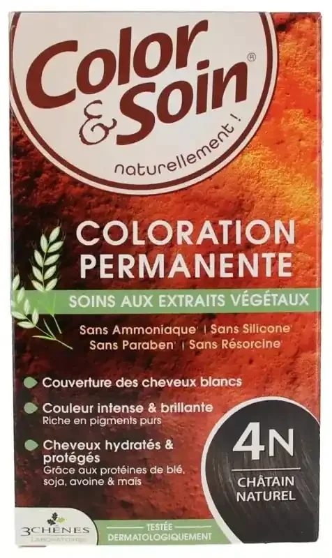 Les 3 Chênes Color & Soin Coloration Permanente Extraits Végétaux Sans Ammoniaque – Coloration Châtain Naturel 4N