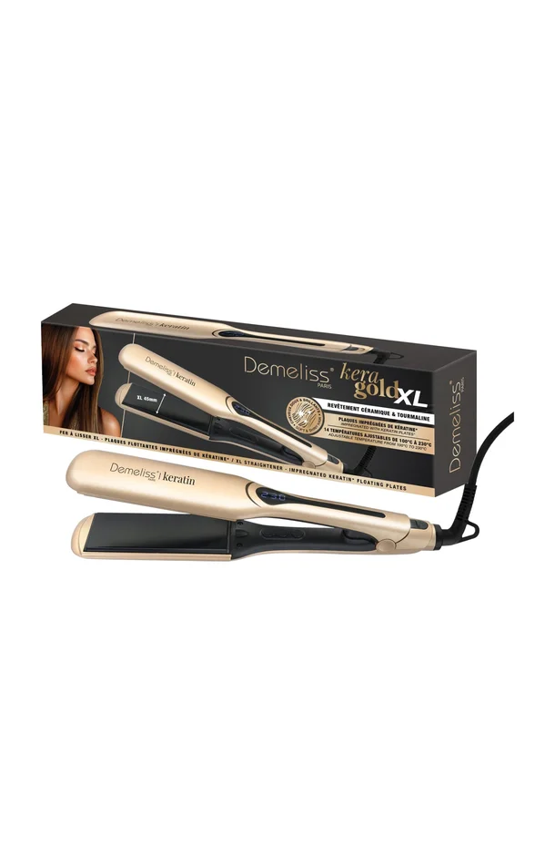 Lisseur professionnel – Plaques XL titanium – 230°C – Doré