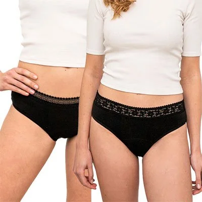 Lot de 2 culottes menstruelles – Jour & nuit – Coton bio – Flux moyens à abondants – Noir
