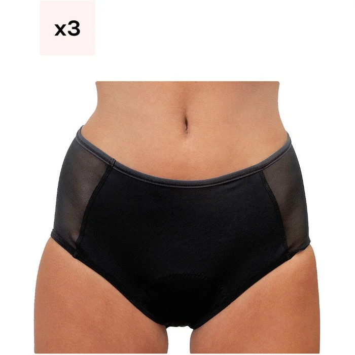 Lot de 3 culottes menstruelles taille haute – Flux moyens à abondants – Noir