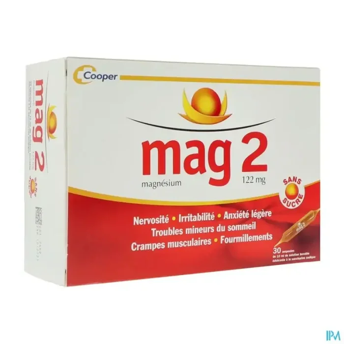 Mag 2 sans sucre 122mg solution buvable ampoule 10ml 30