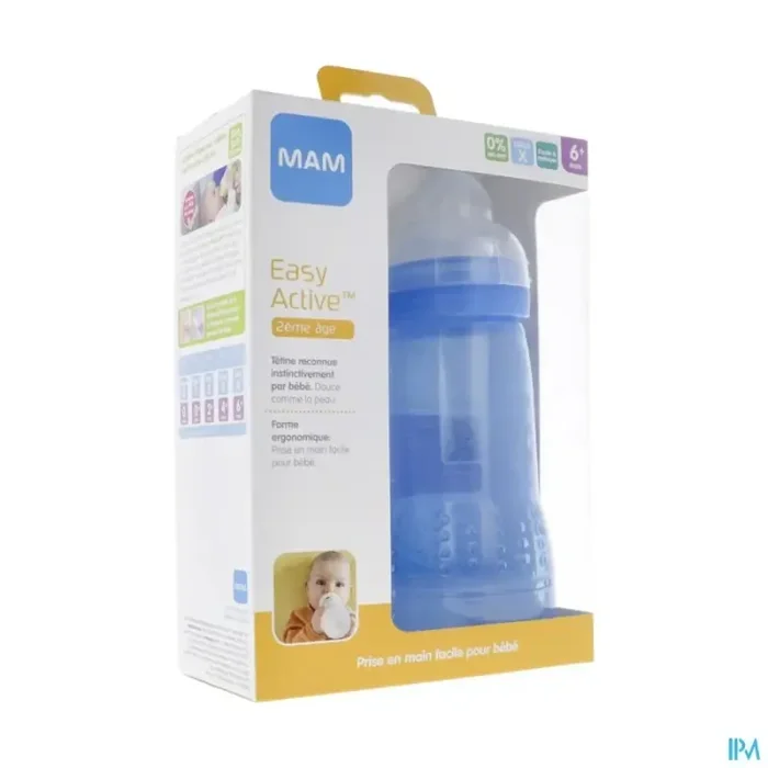 Mam biberon easy active 2eme age colore 330ml garcon tetine debit x x2