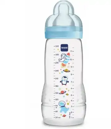 Mam Biberon Easy Active Décoré 330 ml Bleu 2ème âge Tétine débit X