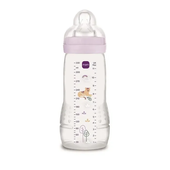 MAM EASY ACTIVE – Biberon 2ème Âge – Tétine Débit x – Lilas – 6 Mois et Plus – 330ml