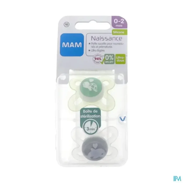 Mam sucette anatomique silicone naissance 0/2m boite sterilisation n10 x2