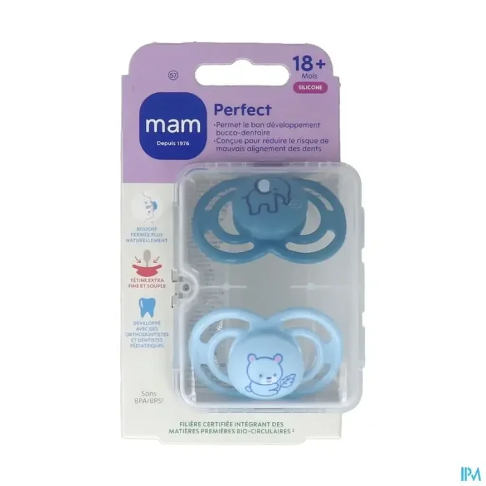 Mam sucette perfect animaux +18m silicone x2