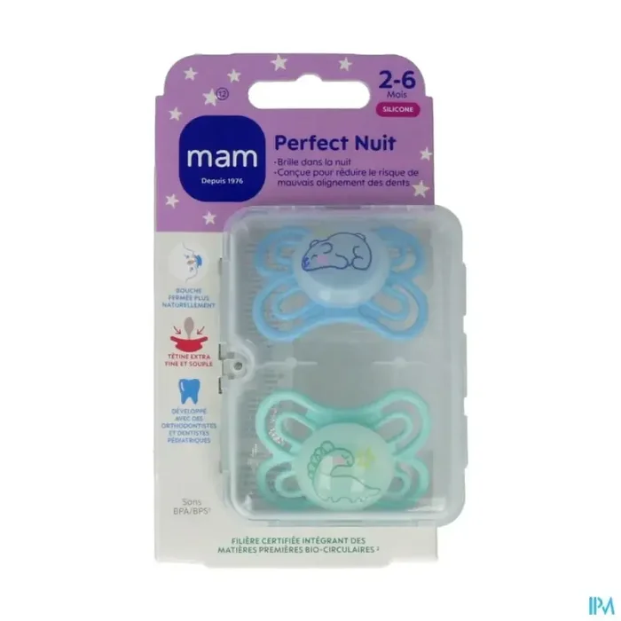 Mam sucette perfect nuit 2/6 mois silicone x2