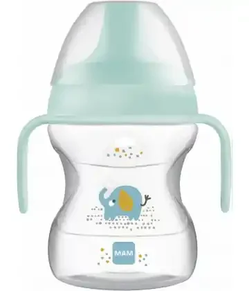 MAM Tasse d‘Apprentissage 190 ml 2ème âge Décorée Bec Souple avec anse
