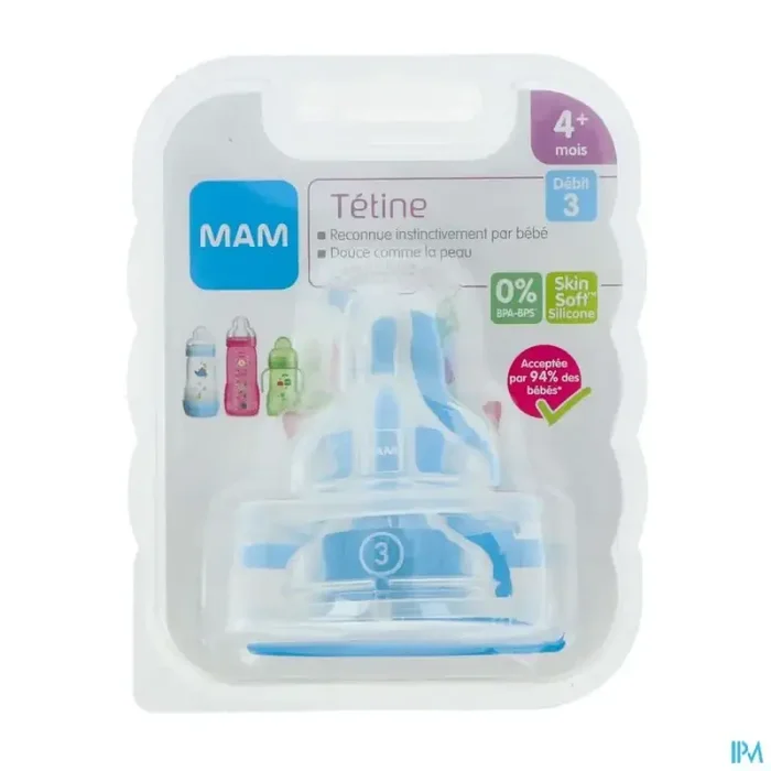Mam tetine anatomique debit 3 rapide silicone x2