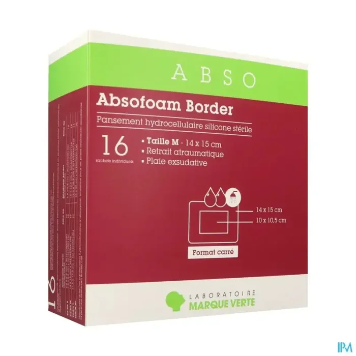 Marque verte absofoam border pansement hydrocellulaire 14cm x 15cm 16