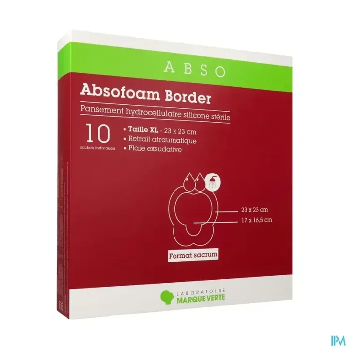 Marque verte absofoam border sacrum pansement hydrocellulaire 23cm x 23cm 10