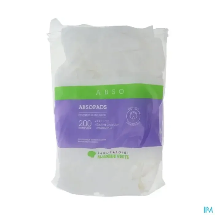 Marque verte absopads coton rectangle 8cm x 10cm sachet 200