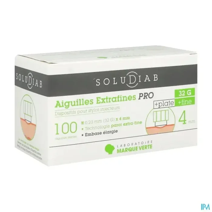 Marque verte soludiab aiguille pour stylo insuline 4mm extrafines pro g32 100