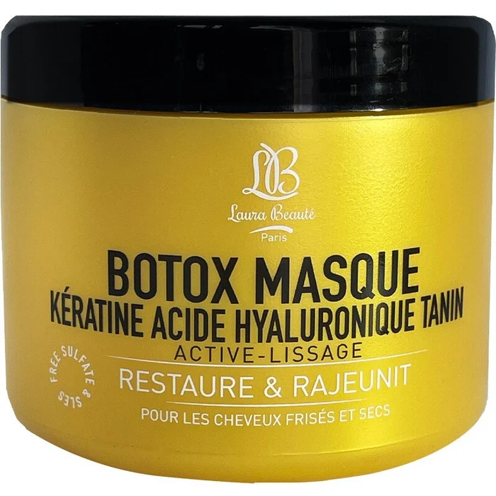 Masque botox – Kératine, tanin & acide hyaluronique – Cheveux frisés & secs – 500 ml