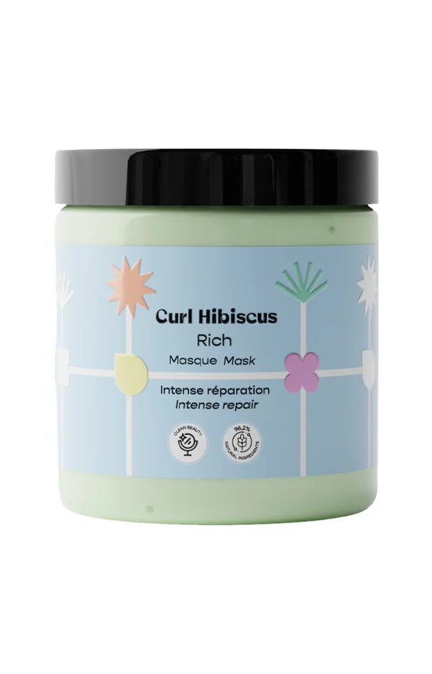 Masque riche – Curl Hibiscus – Vitamine F, ricin & kératine – Cheveux ondulés à crépus – 250 ml