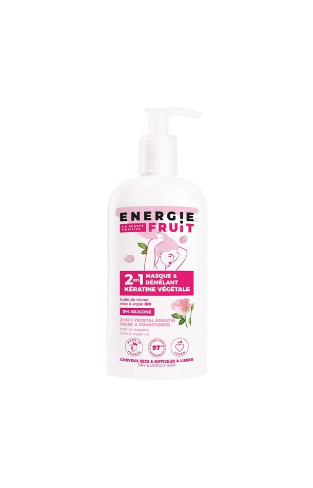 Masques 2-en-1 bio – Huile de monoï, rose & argan – Cheveux secs – 2 x 300 ml