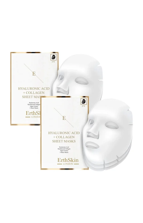 Masques en tissu – Acide hyaluronique & collagène – Visage – 2 x 3 unités
