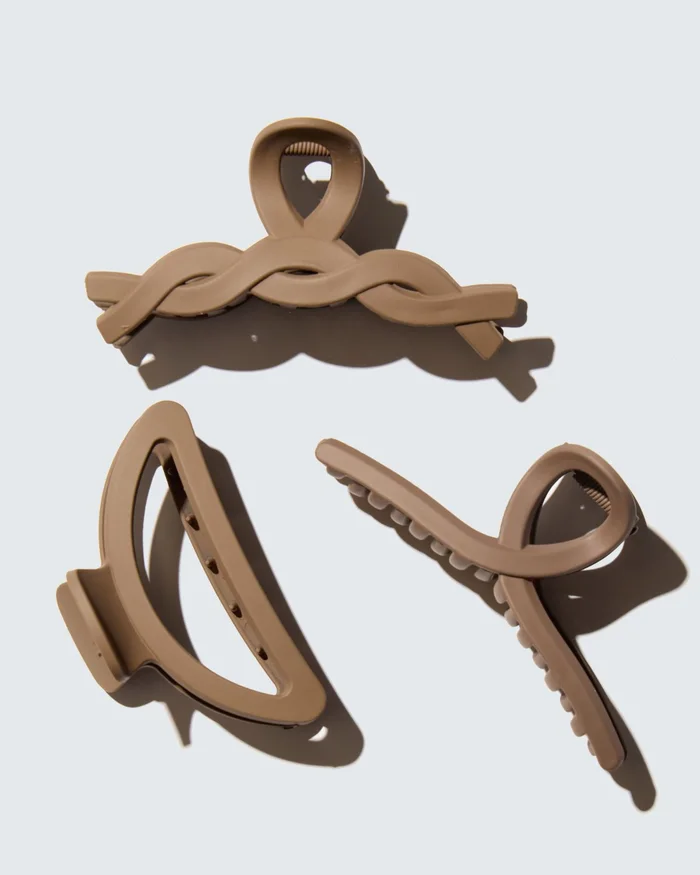 Medium Claw Hair Clips, 3-Pack, Café