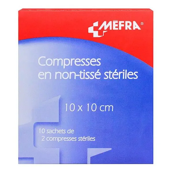 Mefra compresses stériles non tissées premiers soins 10cm x 10cm (10×2 compresses)
