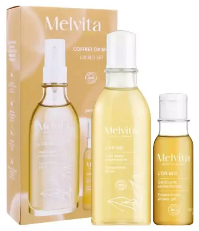 Melvita L‘Or Bio Huile Sèche Extraordinaire Biologique 100 ML et Melvita L‘Or Biologique Douche Extraordinaire Bio 50 ML Offert